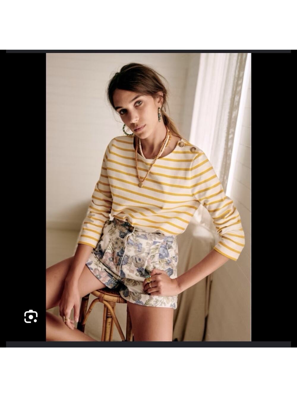 Sezane Colette Mariniere Ecru Melon Striped Organic Cotton Pullover Top 3XL